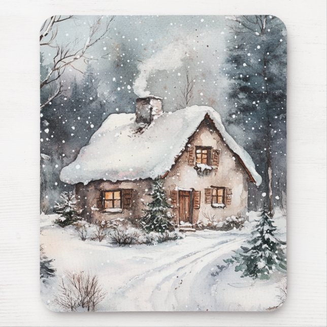 Tapis De Souris Une maisonnette confortable en hiver (Devant)