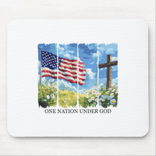 Tapis De Souris Une Nation Sous Dieu Drapeau Usa Fleurs Rouge Blan