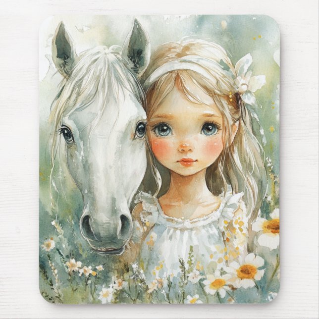 Tapis De Souris Une petite fille avec un cheval (Devant)