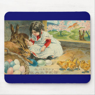 Tapis De Souris Une petite fille et ses lapins Pâques Mousepad