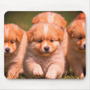 Tapis De Souris Une portée de chiots mignons sur ordinateur de bur