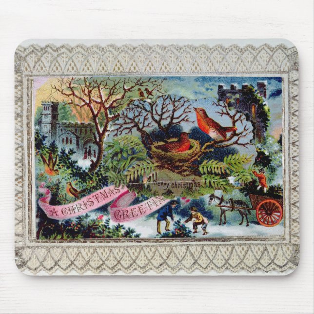Tapis De Souris Une salutation de Noël, carte postale victorienne (Devant)
