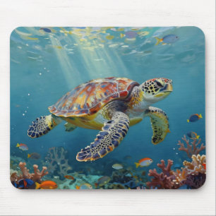 Tapis De Souris Une tortue de mer et des rayons de soleil dans l'o