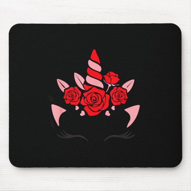 Tapis De Souris Unicorn Face Eyelashes Smile Flowers St. Valentine (Devant)