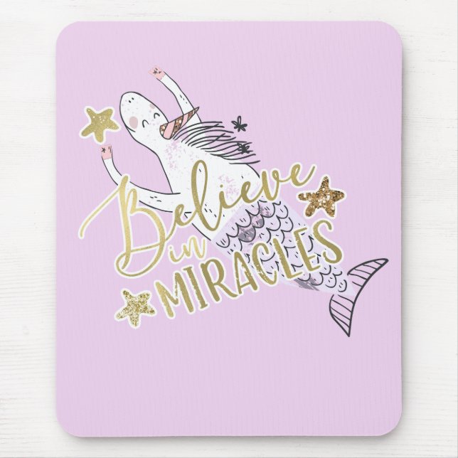 Tapis De Souris Unicorn Mermaid Moderne tendance croire en Miracle (Devant)
