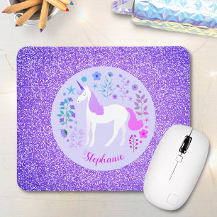 Tapis De Souris Unicorn Purple Parties scintillant Nom personnalis