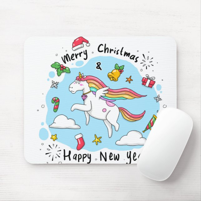 Tapis De Souris Unicorne de Noël (Avec souris)