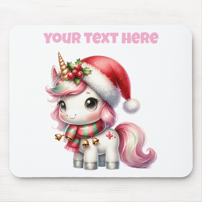 Tapis De Souris Unicorne de Noël personnalisée Mousepad (Devant)