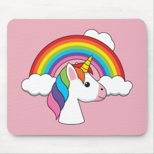 Tapis De Souris Unicorne et arc-en-ciel avec nuages Kawaii
