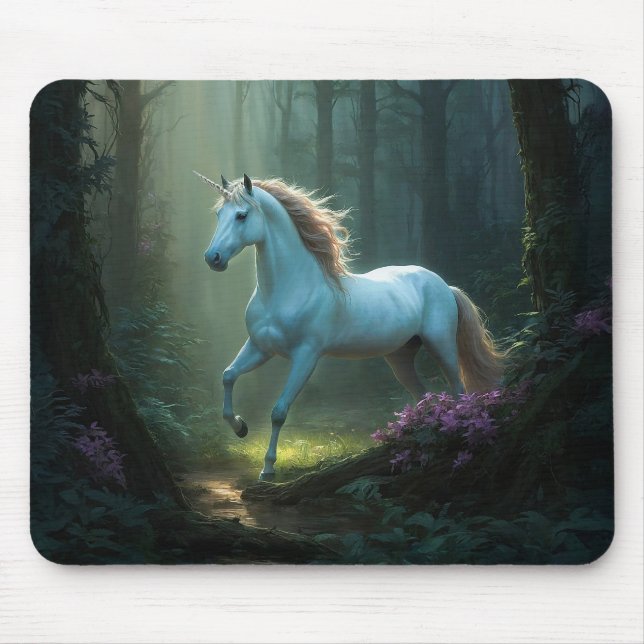 Tapis De Souris Unicorne magique en forêt enchantée (Devant)