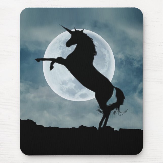 Tapis De Souris Unicorne Silhouette Pleine lune Ciel de nuit, ZKOA (Devant)