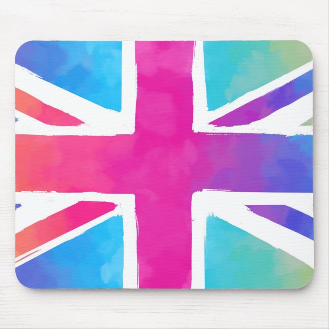 Tapis De Souris Union Jack Flag à Bright Watercolors (Devant)