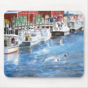 Tapis De Souris Union Wharf Portland, Aquarelle du Maine