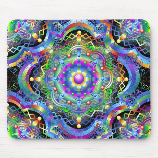 Tapis De Souris Univers Mandala Couleurs Psychédéliques (Devant)