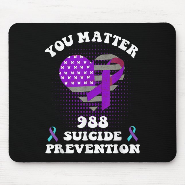 Tapis De Souris Us Flag You 988 Suicide Prevention Awareness Ribbo (Devant)
