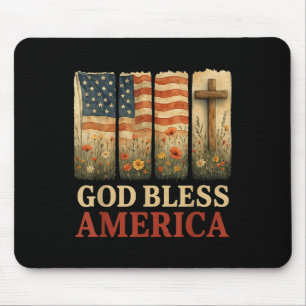 Tapis De Souris Usa Drapeau Croix Dieu Béni Amérique Floral Chréti