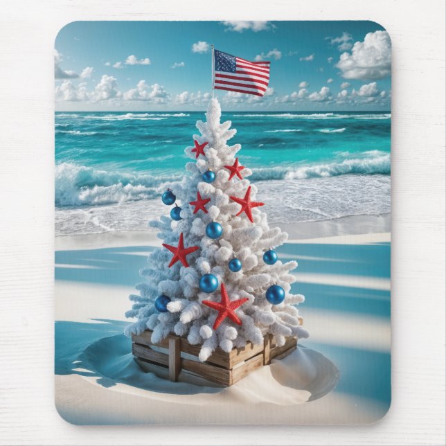 Tapis De Souris USA Flag Christmas Tree (Devant)