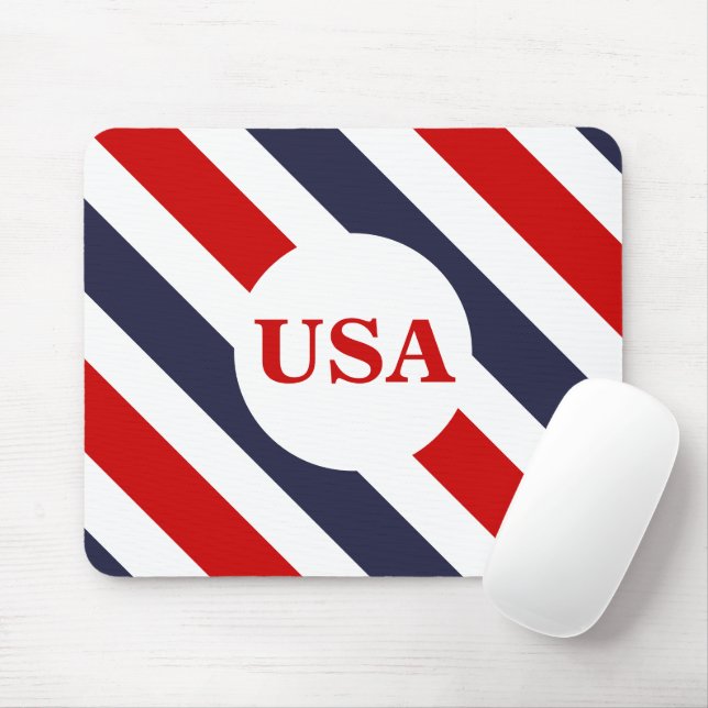 Tapis De Souris USA Rouge blanc et bleu rayé (Avec souris)
