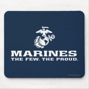 Tapis De Souris Usmc les peu le logo fier empilé - blanc
