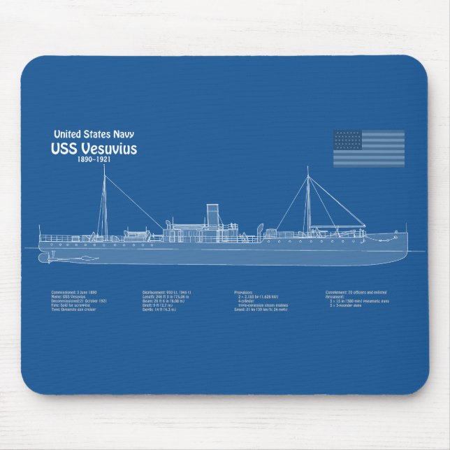 Tapis De Souris USS Vesuvius - Plan de plan d'expédition ABD (Devant)