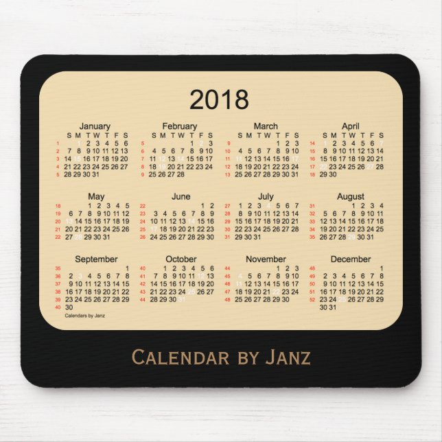 Tapis De Souris Vacances 2018 calendrier noir de blé de 52 (Devant)