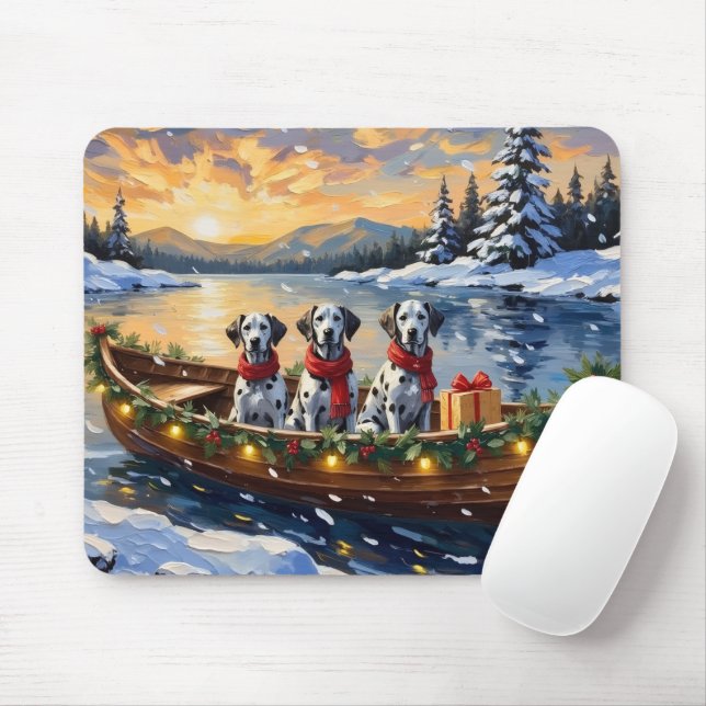 Tapis De Souris Vacances de Noël en bateau dalmate (Avec souris)