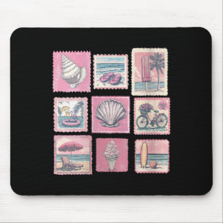 Tapis De Souris Vacances d'été à la plage côtière rose vintage pou