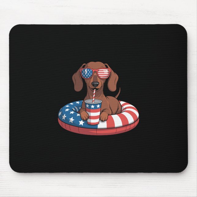 Tapis De Souris Vacances d'été drôle 4 juillet teckel  (Devant)