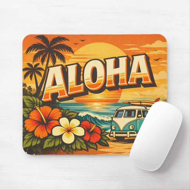 Tapis De Souris Vacances Île Couchers de Soleil Aloha (Avec souris)