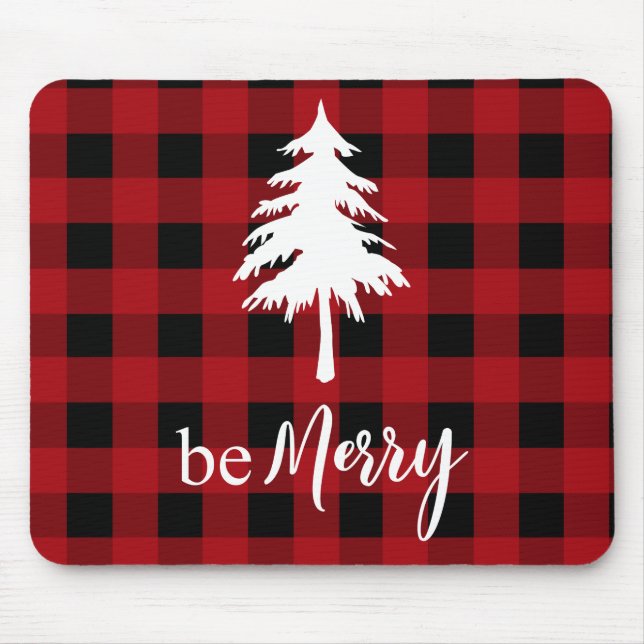 Tapis De Souris Vacances Red Black Buffalo Plaid Pine Tree (Devant)