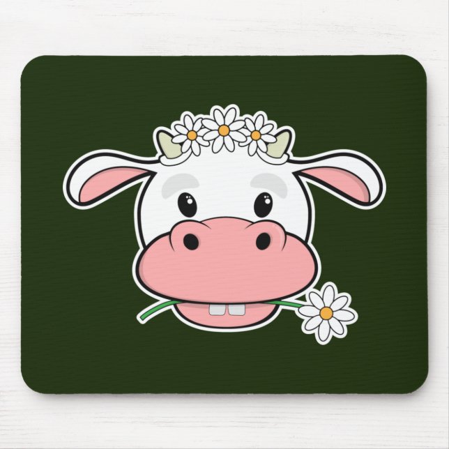 Tapis De Souris Vache charmante au dessin | Kawaii Farm Animal Mou (Devant)