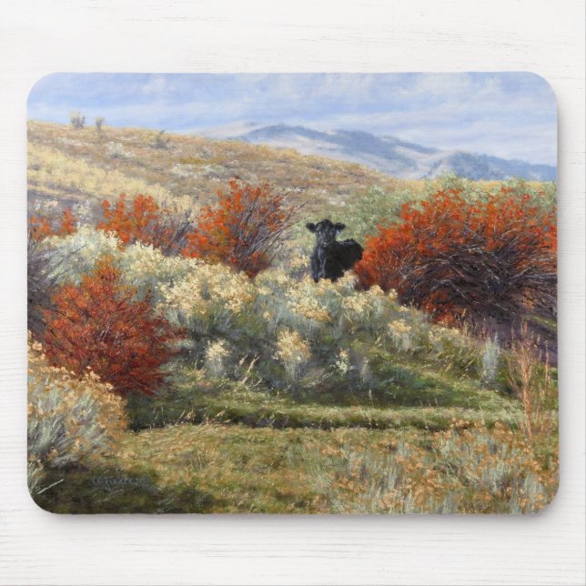 Tapis De Souris Vache dans l'automne plaçant Mousepad (Devant)