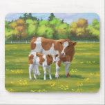 Tapis De Souris Vache de Guernesey et veau mignon dans les pâturag<br><div class="desc">La race de bétail de Guernesey tire son nom de l'île de Guernesey dans les îles Anglo-Normandes. Il peut aller du brun clair et blanc à un brun rougeâtre et blanc. Ce brun et blanc a souvent un motif de repérage semblable à un Holstein, mais il est brunâtre plutôt que...</div>