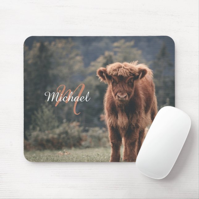 Tapis De Souris Vache de Highland calvaire herbe d'automne monogra (Avec souris)