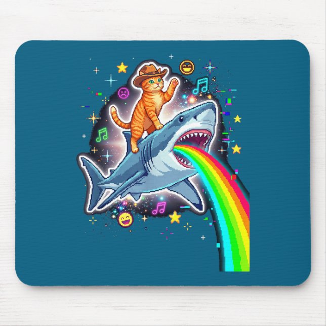 Tapis De Souris Vache de l'espace Chat chevauchant Requin Arc-en-c (Devant)