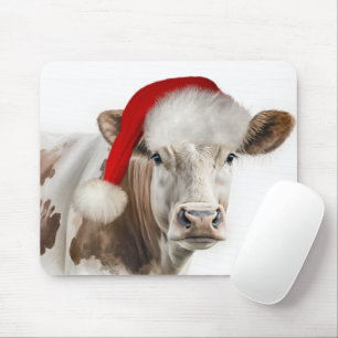Tapis De Souris Vache de Noël avec chapeau de Noël