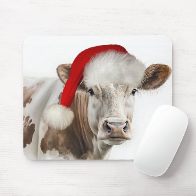 Tapis De Souris Vache de Noël avec chapeau de Noël (Avec souris)