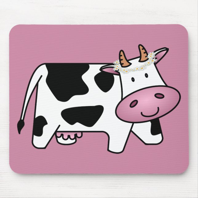 Tapis De Souris Vache debout avec marguerites (Devant)