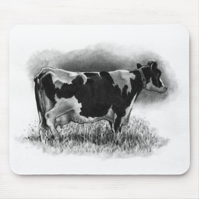 Tapis De Souris Vache du Holstein : Dessin au crayon original : (Devant)