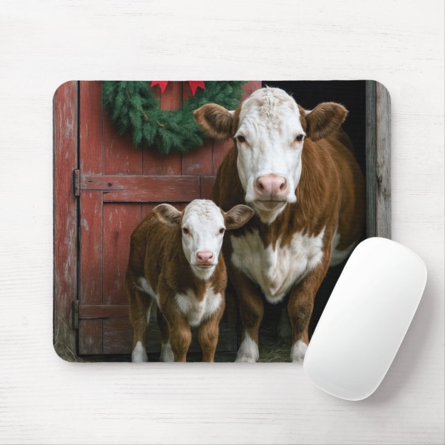 Tapis De Souris Vache et veau Hereford de Noël (Avec souris)