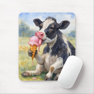 Tapis De Souris Vache lèche un cône de crème glacée à la goutte