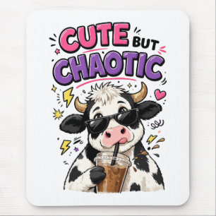 Tapis De Souris Vache mignonne mais chaotique avec café glacé