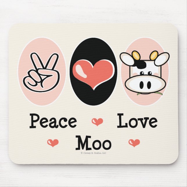 Tapis De Souris Vache Mousepad à MOO d'amour de paix (Devant)