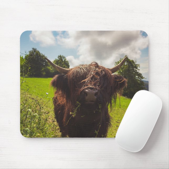 Tapis De Souris Vache noire pâturage vert champ soleil (Avec souris)