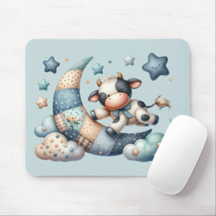 Tapis De Souris Vache patchwork mignonne sur la lune avec des étoi