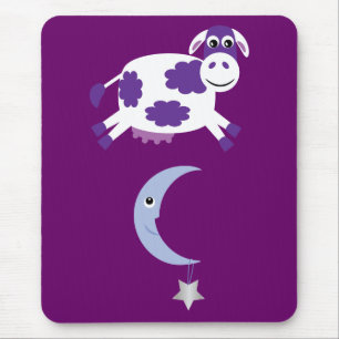 Tapis De Souris Vache pourpre mignonne sautant par-dessus la lune