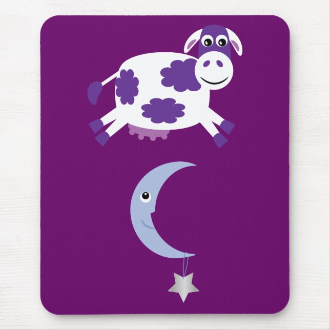 Tapis De Souris Vache pourpre mignonne sautant par-dessus la lune (Devant)