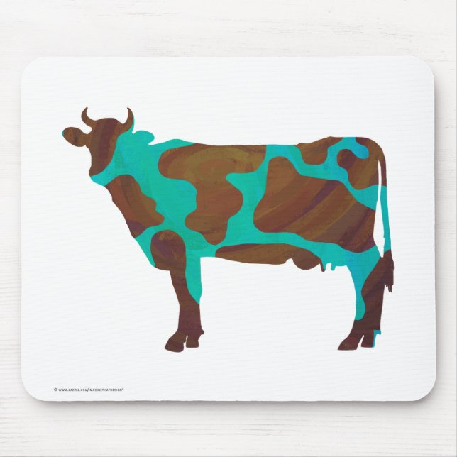Tapis De Souris Vache Silhouette Brown et Turquoise (Devant)
