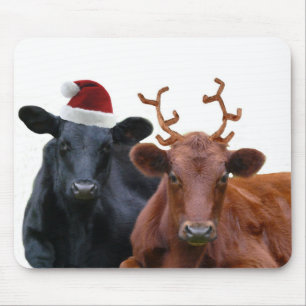 Tapis De Souris Vaches à vacances de Noël dans le casquette et d