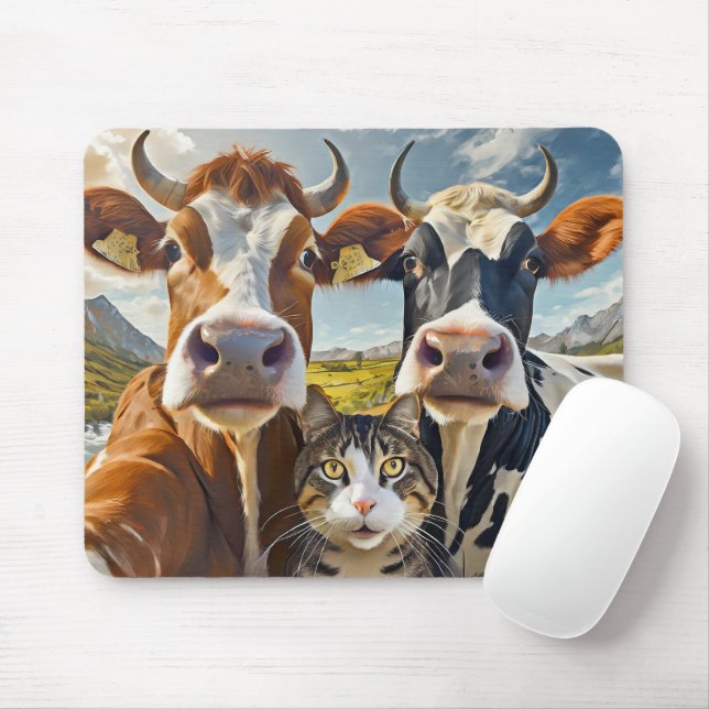 Tapis de souris vaches et chat adorables ! (Avec souris)